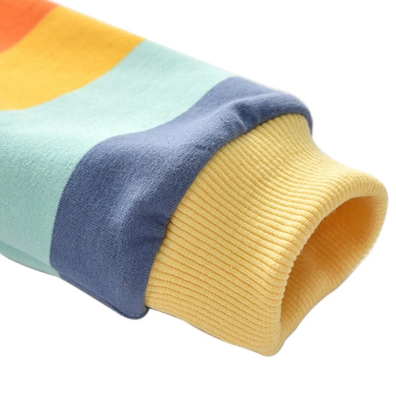 Rudens mazuļu meiteņu kapucis jaka Bērnu džemperis krekls varavīksnes svītra garām piedurknēm T-krekls bērnu topi Rāvējslēdzēja džemperis Bērnu mētelis