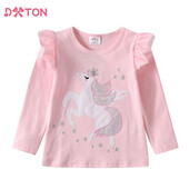 DXTON Φθινοπωρινά μπλουζάκια Παιδικά μπλουζάκια με ιπτάμενα μανίκια για κορίτσια Star Print Παιδικά ρούχα Uincorn Cartoon Κοριτσίστικα μπλουζάκια νήπια βαμβακερά μπλουζάκια