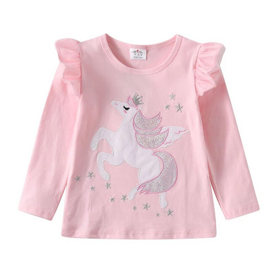 DXTON Φθινοπωρινά μπλουζάκια Παιδικά μπλουζάκια με ιπτάμενα μανίκια για κορίτσια Star Print Παιδικά ρούχα Uincorn Cartoon Κοριτσίστικα μπλουζάκια νήπια βαμβακερά μπλουζάκια