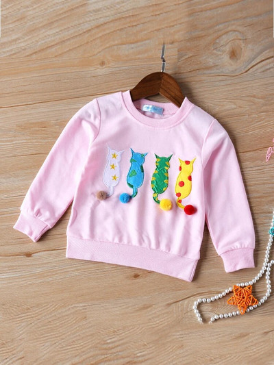 Humors Lāču meiteņu džemperi Tops rudens karikatūra ar garām piedurknēm apdrukāta Koreja Jauka bērnu blūze Bērnu apģērbi