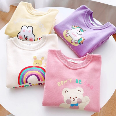 Children`s Cartoon Pullover Sweater Girls` Pure Cotton Round Neck Long Sleeve Bottomed Shirt Spring and Autumn New Baby Clothes