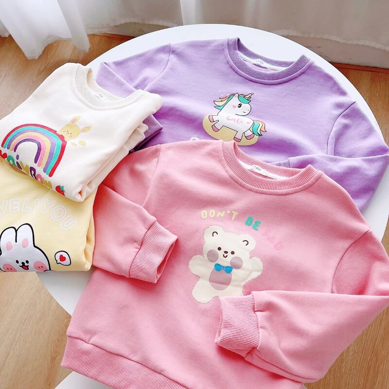 Pulover cu desene animate pentru copii, din bumbac pur, cu gât rotund, cămașă cu mânecă lungă, cu fundul de primăvară și toamnă, haine noi pentru bebeluși
