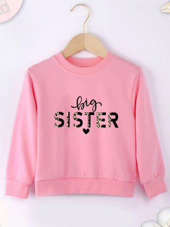 Син суичър Детски удобен Four Seaosns Hot Sell Print Big Sister Letters Pattern Минималистична графика Детска без качулка Dropship