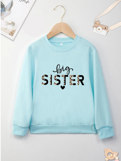 Μπλε φούτερ Kids Comfy Four SeaosnsHot Sell Εκτύπωση Big Sister Letter Μινιμαλιστικό μοτίβο γραφικό Παιδικό Dropship χωρίς κουκούλες