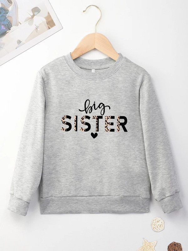 Μπλε φούτερ Kids Comfy Four SeaosnsHot Sell Εκτύπωση Big Sister Letter Μινιμαλιστικό μοτίβο γραφικό Παιδικό Dropship χωρίς κουκούλες