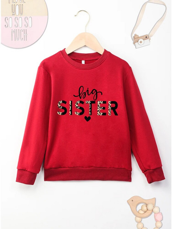 Μπλε φούτερ Kids Comfy Four SeaosnsHot Sell Εκτύπωση Big Sister Letter Μινιμαλιστικό μοτίβο γραφικό Παιδικό Dropship χωρίς κουκούλες