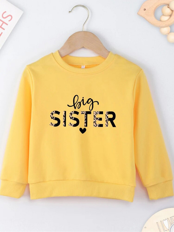 Μπλε φούτερ Kids Comfy Four SeaosnsHot Sell Εκτύπωση Big Sister Letter Μινιμαλιστικό μοτίβο γραφικό Παιδικό Dropship χωρίς κουκούλες