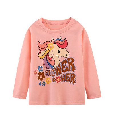 Lēcieni metri 2-7T garām piedurknēm Meiteņu T krekli Dzīvnieki Izšuvumi Rudens Pavasaris Bērni Apģērbi Mode Toddler Krekli Topi