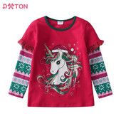 DXTON Bērnu Ziemassvētku T-krekls Bērnu kokvilnas ikdienišķas garās piedurkņu topi un T-krekli Unicorn Print Ziemassvētku ballīšu tērpi Bērnu T-krekls