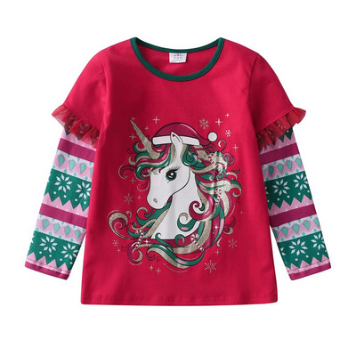 DXTON Bērnu Ziemassvētku T-krekls Bērnu kokvilnas ikdienišķas garās piedurkņu topi un T-krekli Unicorn Print Ziemassvētku ballīšu tērpi Bērnu T-krekls