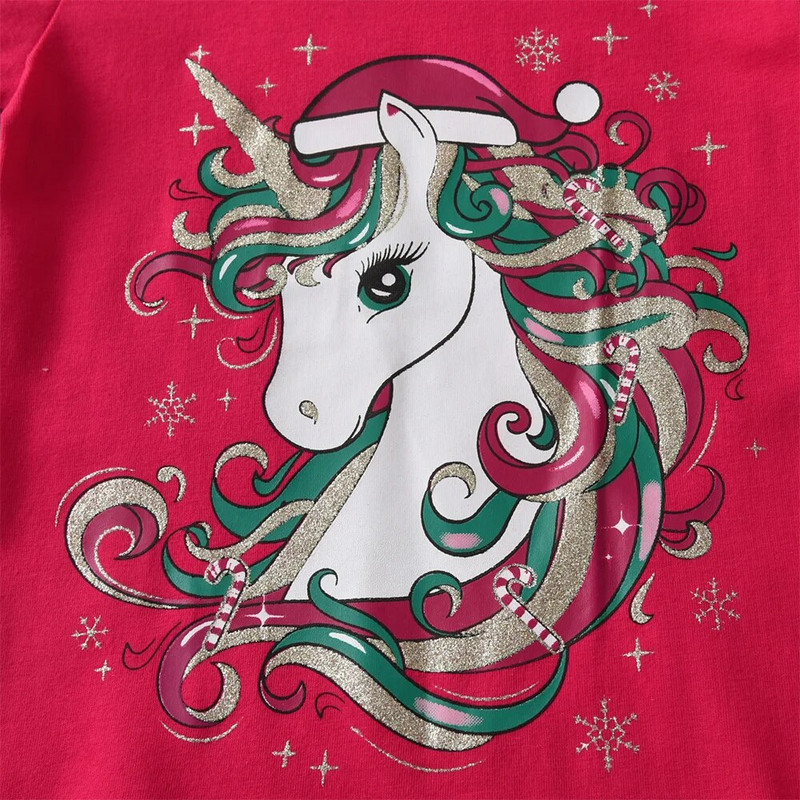 DXTON Bērnu Ziemassvētku T-krekls Bērnu kokvilnas ikdienišķas garās piedurkņu topi un T-krekli Unicorn Print Ziemassvētku ballīšu tērpi Bērnu T-krekls