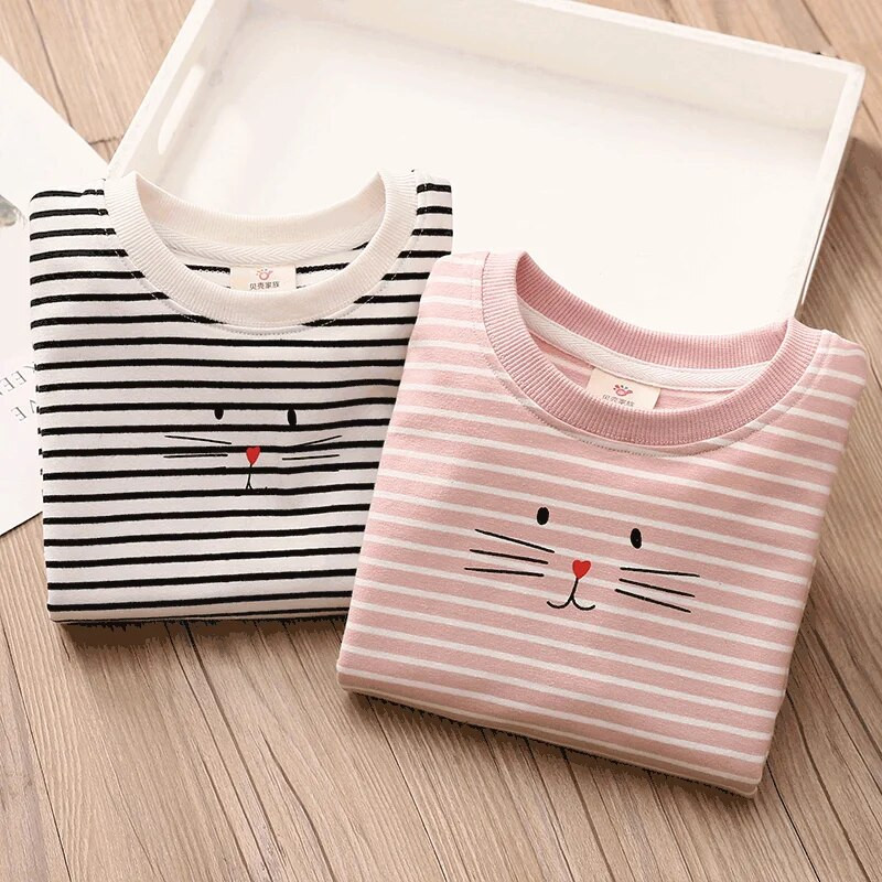 2023. gada pavasara rudens mode 3 4 5 6 7 8 9 10 gadu bērnu kapuces Kokvilnas multfilmas svītrains, plāns džemperis bērniem, meitenēm