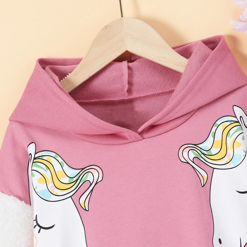 2023. gada jauns rudens bērnu džemperis ar garām piedurknēm ar baltu zirgu apdruku ar kapuci 7–12 gadus vecām meitenēm, ikdienas modes tops