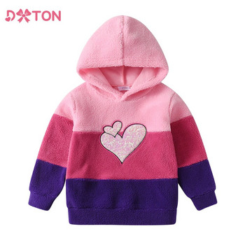 DXTON Χειμερινά παιδικά κουκούλα με κουκούλα για κορίτσια Φούτερ με πολικό φλις πουλόβερ Παιδικά αθλητικά μπλουζάκια με κουκούλα Καρδιά παγιέτες για κορίτσια casual ρούχα
