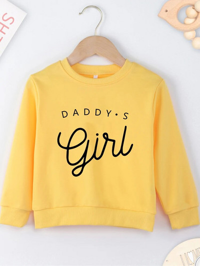 Daddy`s Girl Print Μινιμαλιστικό Παιδικό πουλόβερ σε στυλ Y2K Κίτρινο Baby Girls Άνετα Φούτερ χωρίς κουκούλα Four Seasons Top Clothes Φούτερ