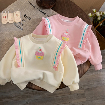 Бебешки суитшърт за момичета Детски качулки с щампи с карикатури Удебелен пуловер 2023 Пролет Есен 1 до 6 години Детски дрехи Корейски стил