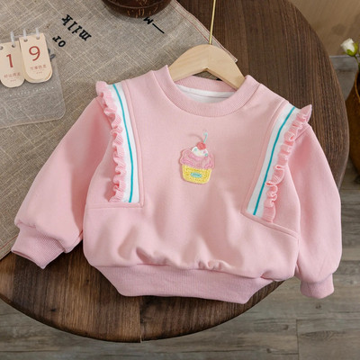 Meiteņu džemperis bērniem, multfilmas, apdrukātas kapuces, biezs džemperis, 2023. gada pavasaris, rudens 1–6 g. bērnu apģērbi korejiešu stilā