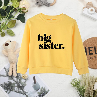 Big Sister nyomtatott betűk Minimalista Khaki Kid Pulóverek Kiváló minőségű Y2K Kényelmes Baby Girls Meleg kapucnis pulóverek Felsők Ruházat