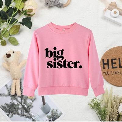 Big Sister nyomtatott betűk Minimalista Khaki Kid Pulóverek Kiváló minőségű Y2K Kényelmes Baby Girls Meleg kapucnis pulóverek Felsők Ruházat