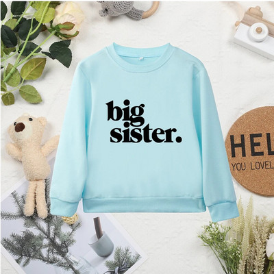 Big Sister nyomtatott betűk Minimalista Khaki Kid Pulóverek Kiváló minőségű Y2K Kényelmes Baby Girls Meleg kapucnis pulóverek Felsők Ruházat