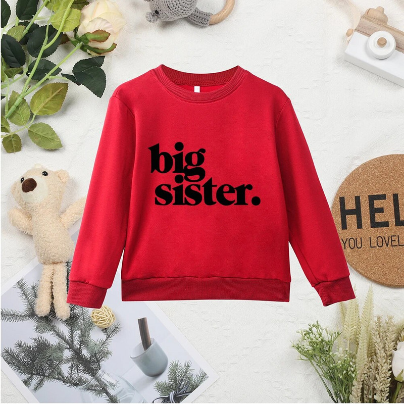 Big Sister nyomtatott betűk Minimalista Khaki Kid Pulóverek Kiváló minőségű Y2K Kényelmes Baby Girls Meleg kapucnis pulóverek Felsők Ruházat