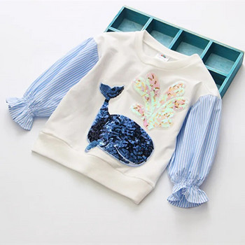 2023 Άνοιξη Φθινόπωρο 2 3 4 5 6 7 8 10 Χρόνια μακρυμάνικη λαιμόκοψη Glitter Cartoon Dolphin Color Patchwork Παιδική μπλούζα για κορίτσια για μωρά