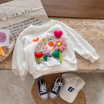 Majica za djevojčice Proljeće i jesen Novi dječji pulover Džemper Ležerna Svestrana majica s trodimenzionalnim cvjetovima