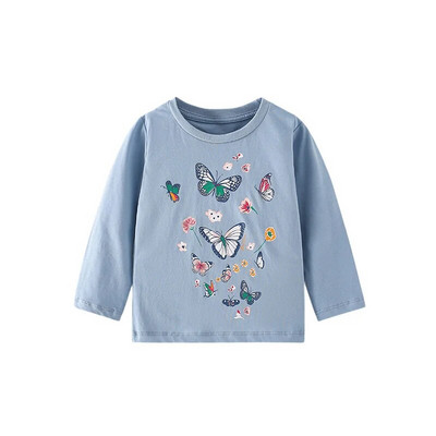 Lēcieni metri 2-7T Dzīvnieki Zīdaiņi Meitenes T krekli Rudens Mode Bērnu Apģērbi Aplikācijas Kabatas Mazu bērnu kostīmi Mīlīgi topi