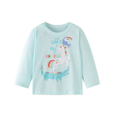 Lēcieni metri 2-7T Dzīvnieki Zīdaiņi Meitenes T krekli Rudens Mode Bērnu Apģērbi Aplikācijas Kabatas Mazu bērnu kostīmi Mīlīgi topi