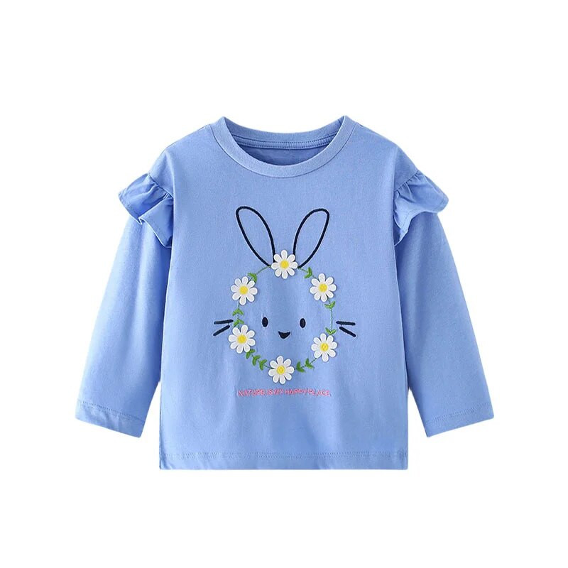 Lēcieni metri 2-7T Dzīvnieki Zīdaiņi Meitenes T krekli Rudens Mode Bērnu Apģērbi Aplikācijas Kabatas Mazu bērnu kostīmi Mīlīgi topi