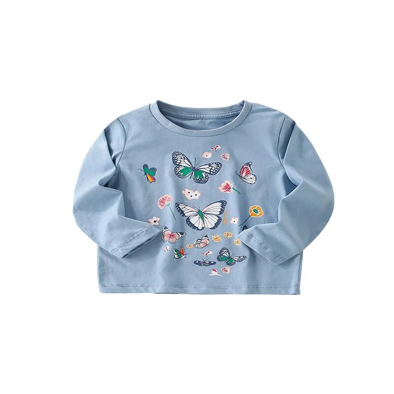 Lēcieni metri 2-7T Dzīvnieki Zīdaiņi Meitenes T krekli Rudens Mode Bērnu Apģērbi Aplikācijas Kabatas Mazu bērnu kostīmi Mīlīgi topi