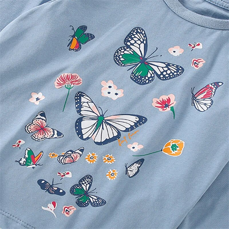 Lēcieni metri 2-7T Dzīvnieki Zīdaiņi Meitenes T krekli Rudens Mode Bērnu Apģērbi Aplikācijas Kabatas Mazu bērnu kostīmi Mīlīgi topi