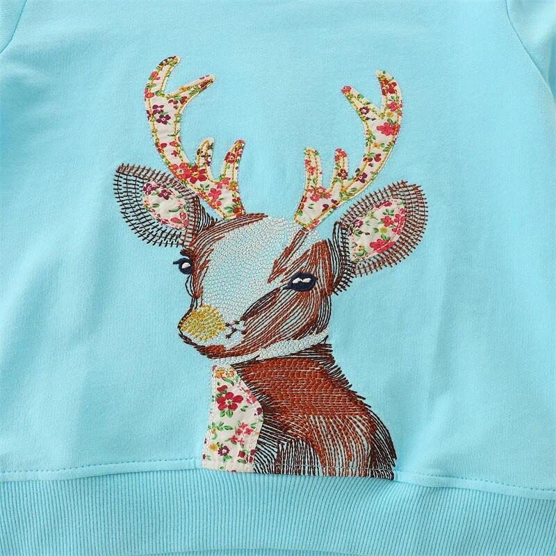 Jumping Meters 2-7T Baby Girls Pulóverek Őszi Tavaszi Tipegő Pamut Ruházat Állatok Szarvas Hímzés Gyermek Sport ingek