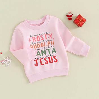 Χριστουγεννιάτικα μπλουζάκια για μωρά για μωρά για μικρά παιδιά 2023 Γράμμα/Santa Print Μακρύ μανίκι πουλόβερ με λαιμόκοψη Ο πάνω πουλόβερ Ρούχα