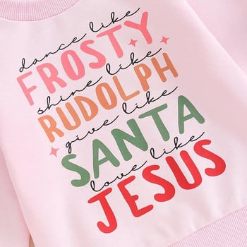 Χριστουγεννιάτικα μπλουζάκια για μωρά για μωρά για μικρά παιδιά 2023 Γράμμα/Santa Print Μακρύ μανίκι πουλόβερ με λαιμόκοψη Ο πάνω πουλόβερ Ρούχα