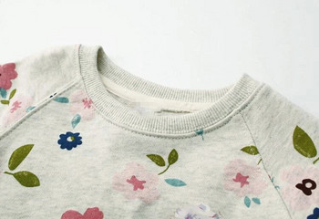 Пуловер за малки момичета Пуловер с дълги ръкави Детско облекло Есенни и зимни бебешки горнища на цветя с корсажна долна риза