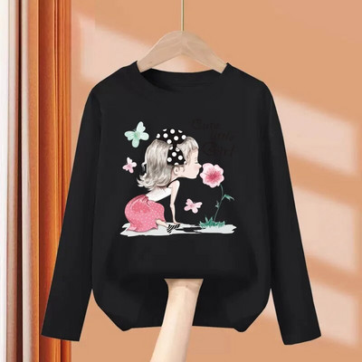 Aimi Lakana Studentų mergaičių madingi marškinėliai vaikiški marškinėliai ilgomis rankovėmis Pavasario vakarėlio suknelės Mergaičių medvilniniai marginti marškinėliai