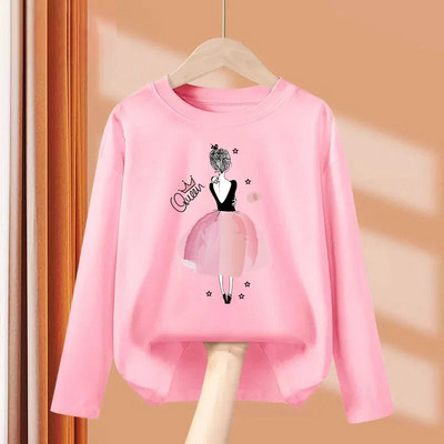 Aimi Lakana Studentų mergaičių madingi marškinėliai vaikiški marškinėliai ilgomis rankovėmis Pavasario vakarėlio suknelės Mergaičių medvilniniai marginti marškinėliai