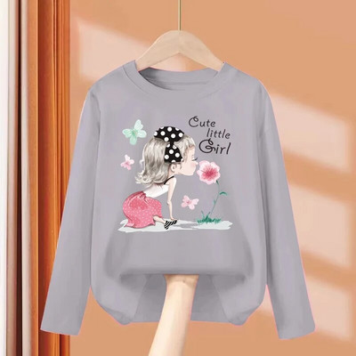 Aimi Lakana Studentų mergaičių madingi marškinėliai vaikiški marškinėliai ilgomis rankovėmis Pavasario vakarėlio suknelės Mergaičių medvilniniai marginti marškinėliai