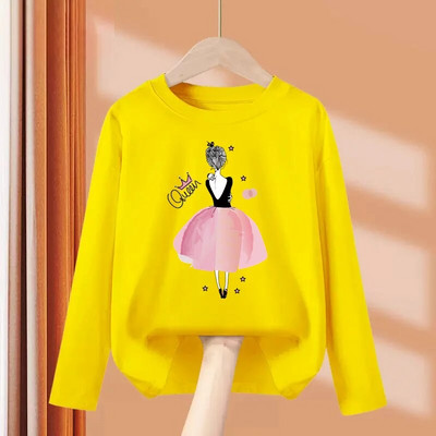 Aimi Lakana Studentų mergaičių madingi marškinėliai vaikiški marškinėliai ilgomis rankovėmis Pavasario vakarėlio suknelės Mergaičių medvilniniai marginti marškinėliai