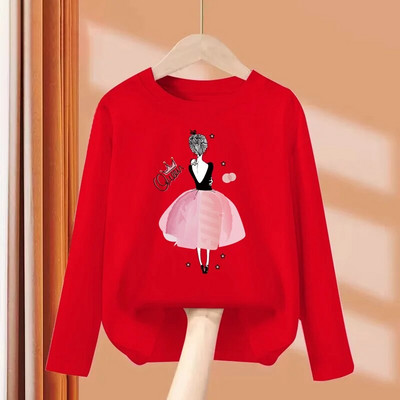 Aimi Lakana Studentų mergaičių madingi marškinėliai vaikiški marškinėliai ilgomis rankovėmis Pavasario vakarėlio suknelės Mergaičių medvilniniai marginti marškinėliai