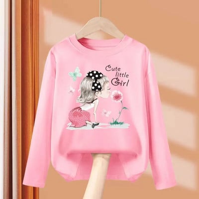 Aimi Lakana Studentų mergaičių madingi marškinėliai vaikiški marškinėliai ilgomis rankovėmis Pavasario vakarėlio suknelės Mergaičių medvilniniai marginti marškinėliai