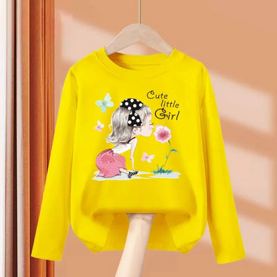 Aimi Lakana Studentų mergaičių madingi marškinėliai vaikiški marškinėliai ilgomis rankovėmis Pavasario vakarėlio suknelės Mergaičių medvilniniai marginti marškinėliai