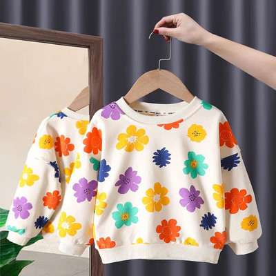 2022. gada rudens ziemas bērnu krekli Ziedu topi bērniem ar garām piedurknēm Bērnu sporta krekli Meiteņu Pollover Bērnu Virsdrēbes Apģērbi 1-6T