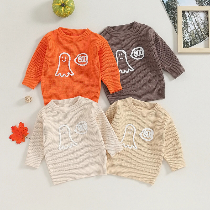 Proljeće Jesen Dječji džemperi Dječja Dječaci Djevojčice Pletena odjeća Vez u obliku slova duhova Puloveri dugih rukava Ležerne majice za malu djecu