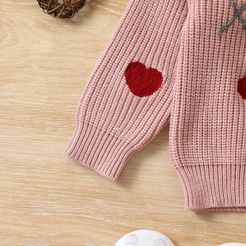 Βρεφικά κοριτσάκια πλεκτά ρούχα Παιδικά πουλόβερ για την ημέρα του Αγίου Βαλεντίνου Μακρυμάνικο Κέντημα Καρδιά Πουλόβερ Μπλούζες πουλόβερ για νήπια