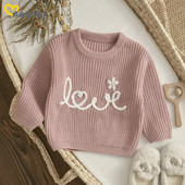 Ma&baby 6M-3Y zīdaiņu toddler jaundzimušo meiteņu džemperi rudens ziema trikotāžas ar garām piedurknēm ar burtu ziedu puloveri Valentīna dienas topi