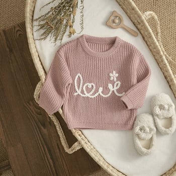 Ma&baby 6M-3Y Пуловери за бебета, малки деца, новородени бебета и момичета, есен-зима, плетени пуловери с дълги ръкави, цветя с букви, горнища за Свети Валентин