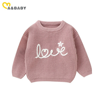 Ma&baby 6M-3Y zīdaiņu toddler jaundzimušo meiteņu džemperi rudens ziema trikotāžas ar garām piedurknēm ar burtu ziedu puloveri Valentīna dienas topi