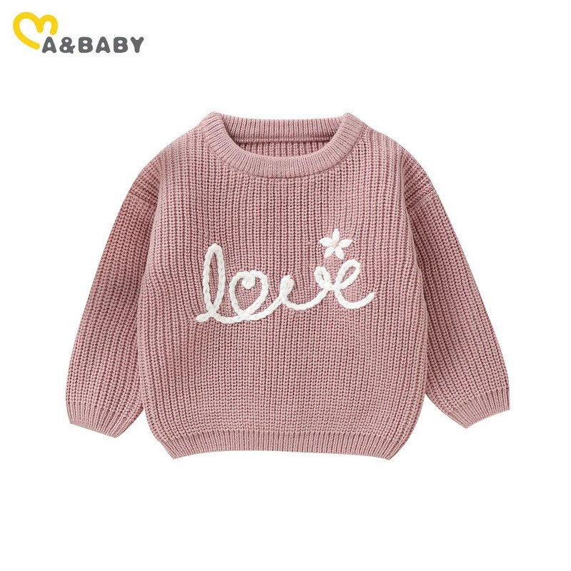 Ma&baby 6M-3Y zīdaiņu toddler jaundzimušo meiteņu džemperi rudens ziema trikotāžas ar garām piedurknēm ar burtu ziedu puloveri Valentīna dienas topi